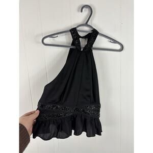 New Express Beaded Choker Halter Top Ruffle Hem Sleeveless Whimsigoth Witchy 10